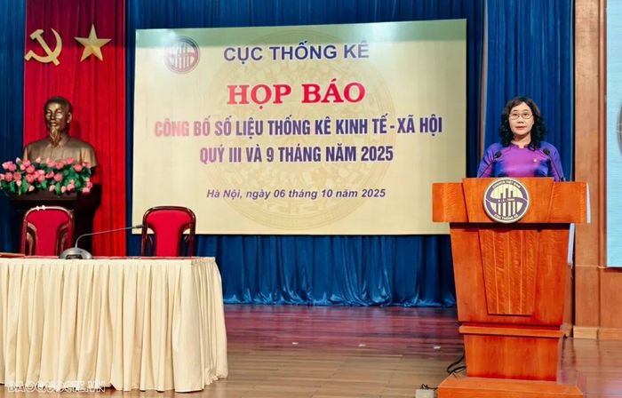 Cục trưởng Cục Thống kê Nguyễn Thị Hương phát biểu tại cuộc họp báo, sáng 6-10