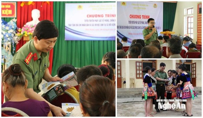 Công an Nghệ An tổ chức chương trình tuyên truyền và phát tờ rơi phổ biến, giáo dục pháp luật phòng, chống ma túy cho người dân địa bàn miền núi. Ảnh: Tư liệu