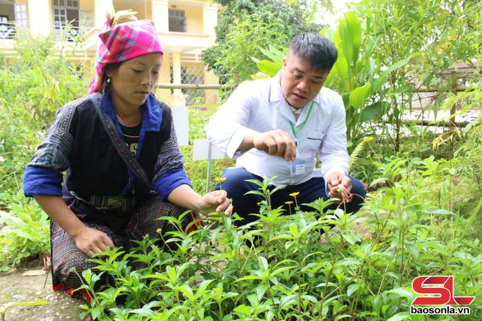 Cán bộ Trạm Y tế xã Mường Chiên khám bệnh cho người dân.