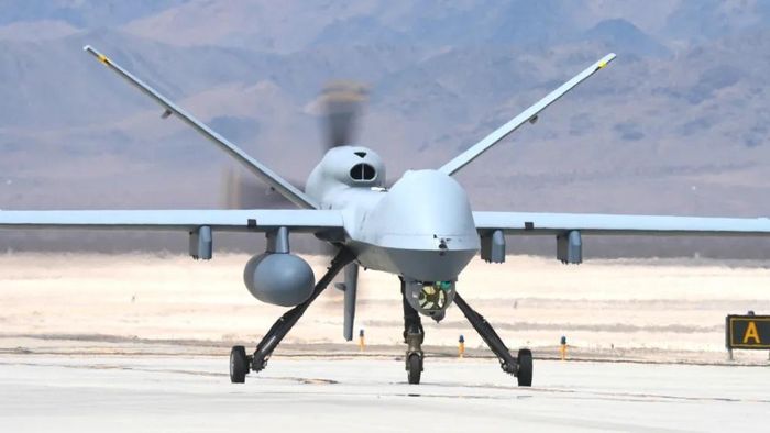 Một chiếc MQ-9 Reaper trên đường băng tại Căn cứ Không quân Creech vào tháng 8/2025. Ảnh: USAF.