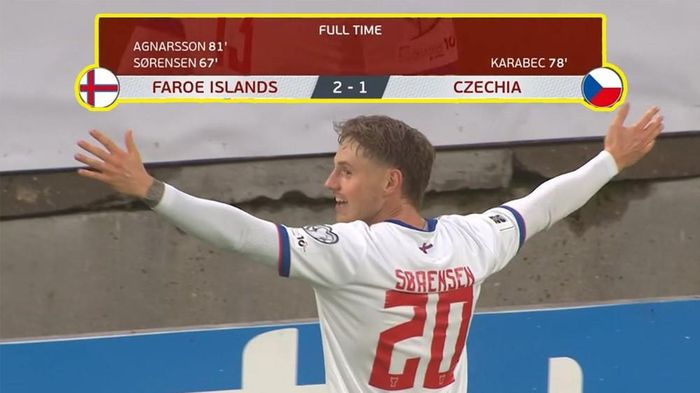 Quần đảo Faroe tiếp tục phong độ ấn tượng khi bất ngờ đánh bại CH Séc 2-1