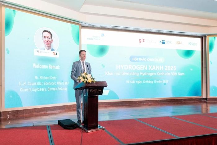 Ông Michael Kratz: "Hội thảo nhằm kết nối các bên liên quan, khám phá cơ hội công nghệ, thị trường và đầu tư lĩnh vực Hydrogen". Ảnh GIZ
