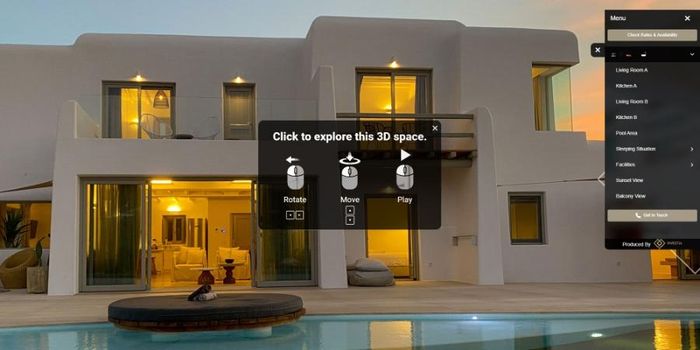 Công nghệ cho phép người dùng xem 360° không gian thật của phòng nghỉ hoặc khu du lịch.
