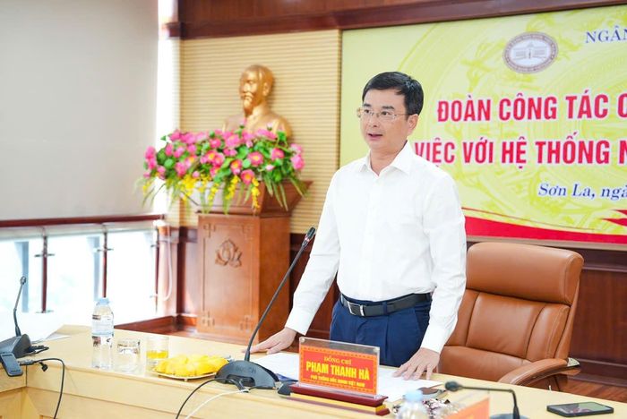 Phó Thống đốc Phạm Thanh Hà phát biểu tại buổi làm việc.