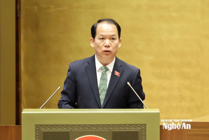 Chủ nhiệm Ủy ban Pháp luật và Tư pháp Hoàng Thanh Tùng trình bày Báo cáo thẩm tra dự án Luật Sửa đổi, bổ sung một số điều của Luật Lý lịch tư pháp. Ảnh: Nam An