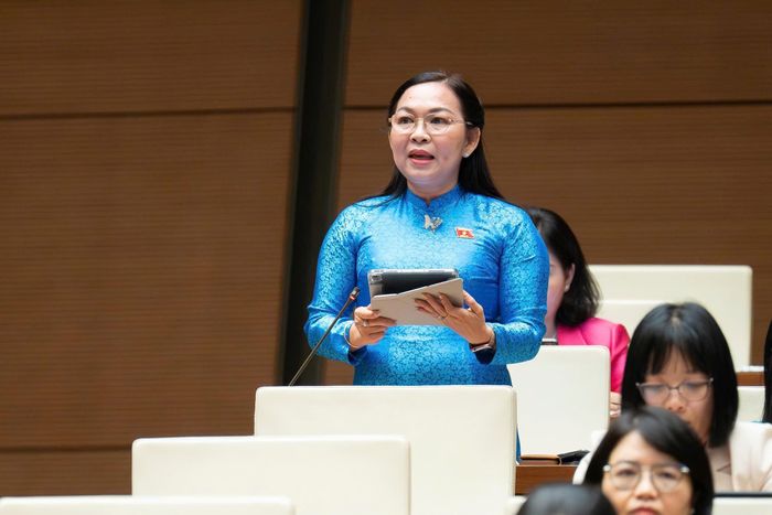  Bà Lý Anh Thư - Đại biểu Quốc hội tỉnh An Giang - phát biểu trước Quốc hội. Ảnh: Quochoi.vn.