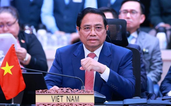 Thủ tướng Phạm Minh Chính dự và phát biểu tại Hội nghị Cấp cao ASEAN - Trung Quốc lần thứ 28. (Ảnh: TTXVN)