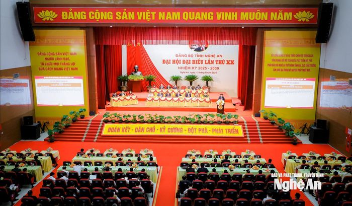 Quang cảnh Đại hội đại biểu Đảng bộ tỉnh Nghệ An lần thứ XX, nhiệm kỳ 2025 - 2030. Ảnh: Thành Duy