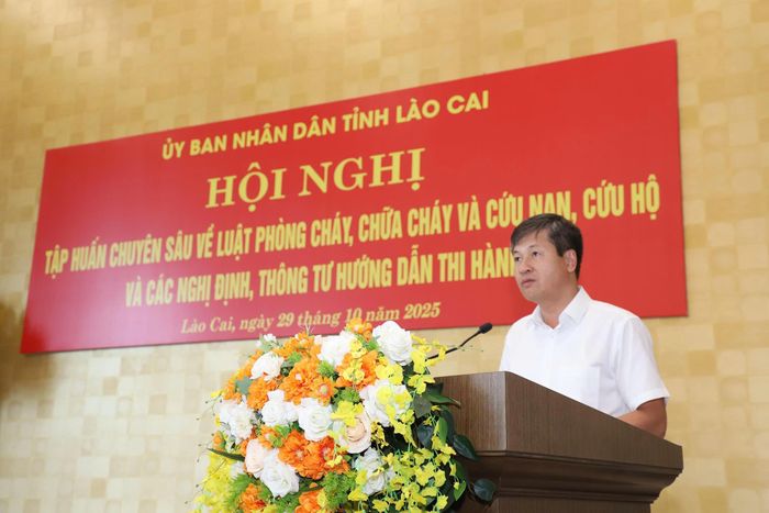 Đồng chí Ngô Hạnh Phúc - Ủy viên Ban Thường vụ Tỉnh ủy, Phó Chủ tịch UBND tỉnh phát biểu tại hội nghị.