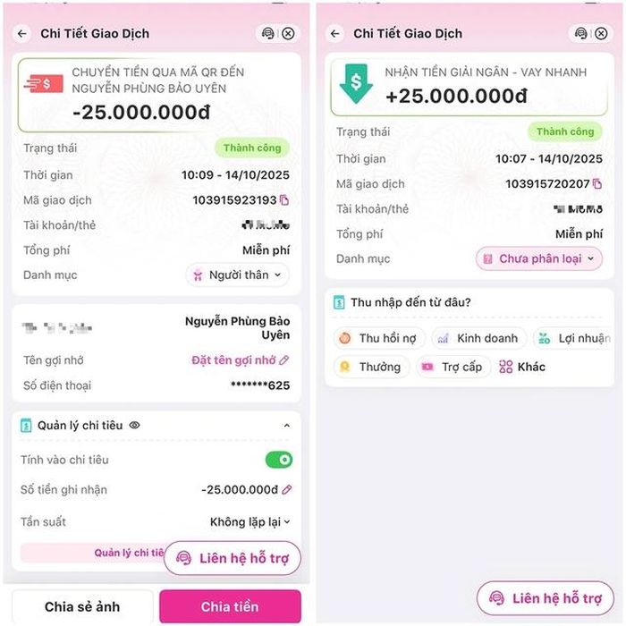  Toàn bộ 25 triệu đồng vừa vay được nhóm người chuyển hết vào tài khoản của Uyên 