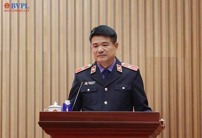  Đồng chí Nguyễn Huy Tiến, Bí thư Đảng ủy, Viện trưởng VKSND tối cao phát biểu chỉ đạo tại Hội nghị.