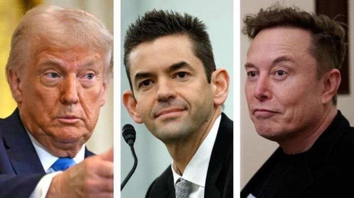 Tổng thống Mỹ Donald Trump và bộ đôi tỷ phú Jared Isaacman và tỷ phú Elon Musk. Ảnh: AFP