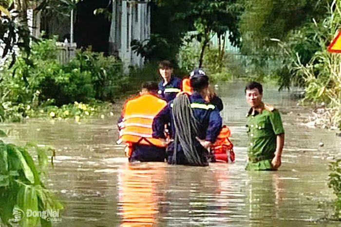 Lực lượng chức năng hỗ trợ người dân di dời tài sản. Ảnh: Ngọc Hoàng