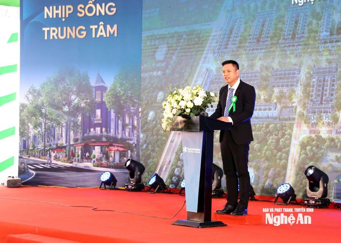Ông Vũ Đức Hoàn – Phó Tổng Giám đốc Công ty PCM1 phát biểu tại buổi lễ, khẳng định sẽ huy động lực lượng, thiết bị và công nghệ hiện đại để đảm bảo tiến độ, chất lượng và tính thẩm mỹ của toàn bộ công trình. Ảnh: Xuân Hoàng