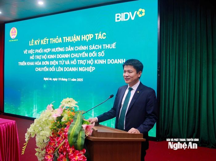 Ông Trần Minh Tính - Giám đốc BIDV Chi nhánh Nghệ An phát biểu. Ảnh: Quang An