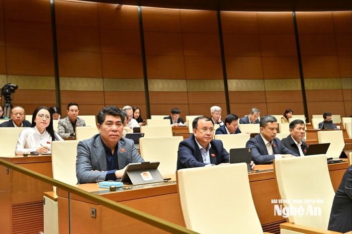 Các đại biểu Quốc hội đoàn Nghệ An tại phiên làm việc ngày 20/11. Ảnh: Nam An