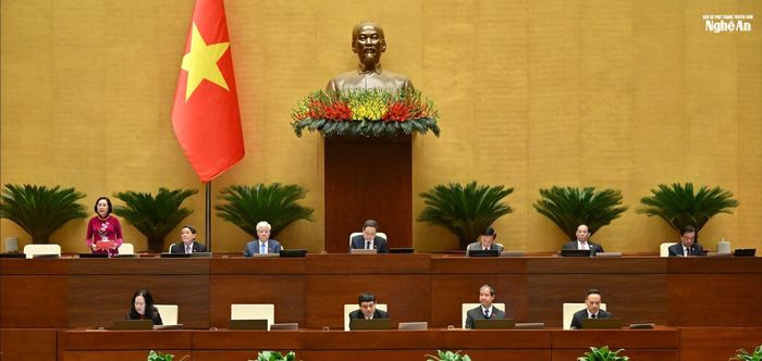 Ủy viên Bộ Chính trị, Chủ tịch Quốc hội chủ trì. Ủy viên Ban Chấp hành Trung ương Đảng, Phó Chủ tịch Quốc hội Nguyễn Thị Thanh điều hành phiên họp. Ảnh: Nam An
