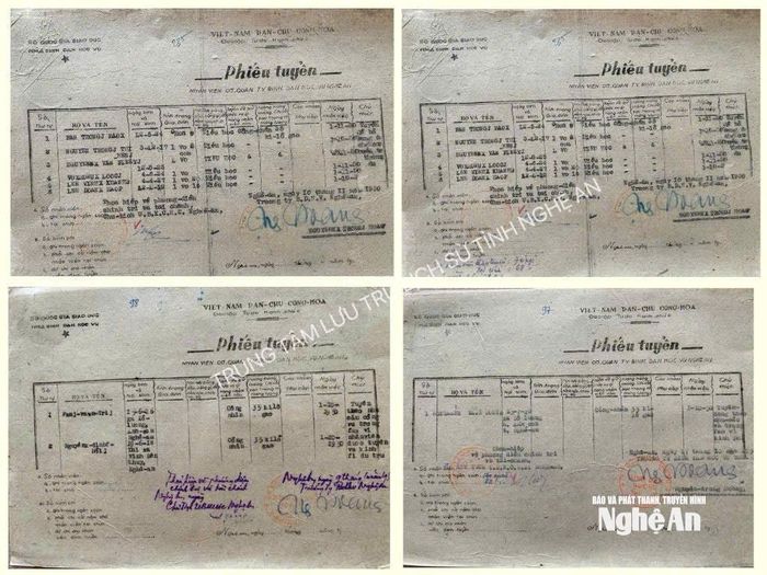 Các phiếu tuyển năm 1950 ghi rõ mức lương chi trả bằng gạo. Ảnh tư liệu