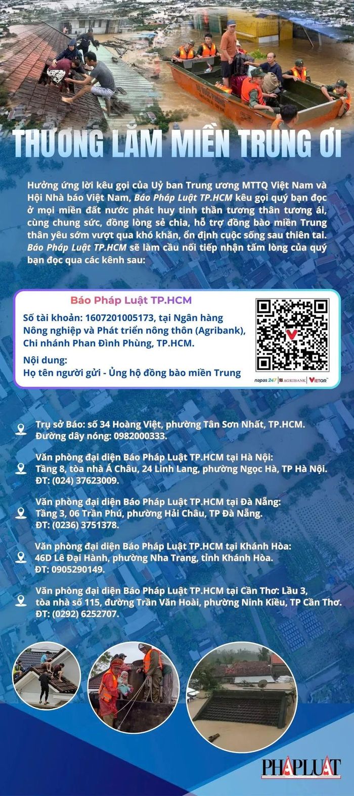  Báo Pháp Luật TP.HCM kêu gọi bạn đọc chung tay hỗ trợ đồng bào miền Trung bị lũ lụt 