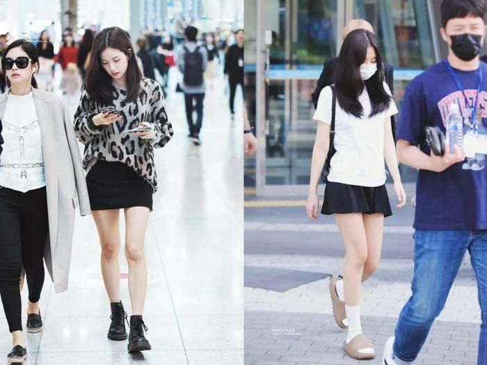 Jisoo và Jennie ưa thích diện chân váy ngắn khi ra sân bay.