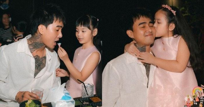 Bé Gà và Cún thể hiện tình cảm gần gũi với cha dượng Đạt G.