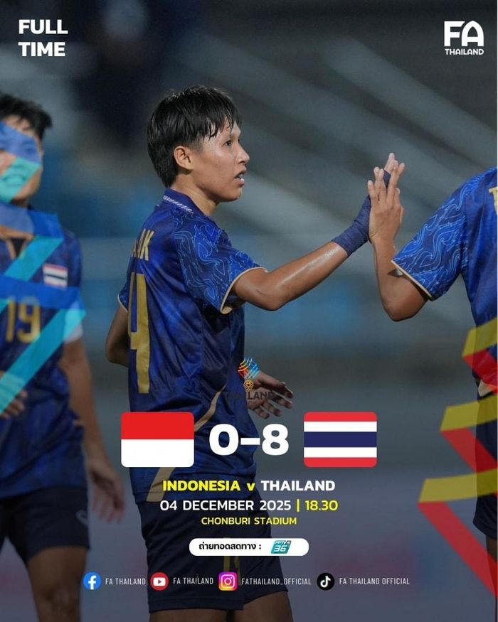 ĐT nữ Thái Lan “hủy diệt” đối thủ đến từ xứ vạn đảo. (Ảnh: FA Thailand)