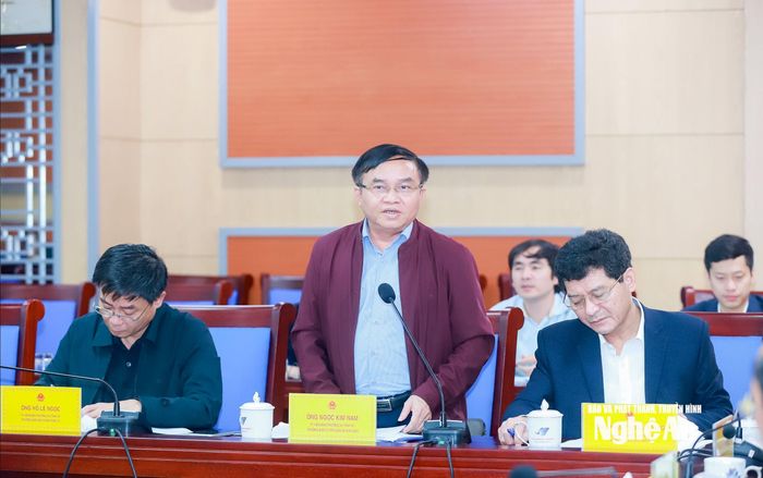 Đồng chí Ngọc Kim Nam - Ủy viên Ban Thường vụ Tỉnh ủy, Trưởng ban Tuyên giáo và Dân vận Tỉnh ủy phát biểu tại phiên họp. Ảnh: Thành Duy