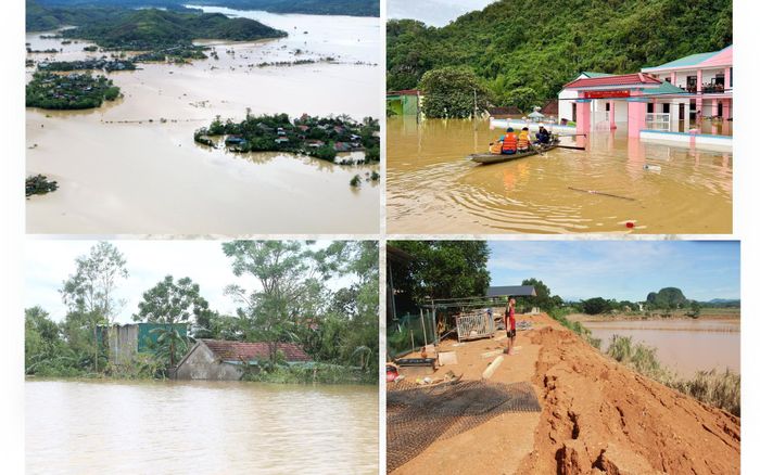 Nghệ An chịu ảnh hưởng nặng nề bởi mưa lũ trong năm 2025; xã Tân Kỳ trải qua trận lũ lịch sử đầu tháng 10; Khu dân cư của xã Bích Hào chìm trong nước lũ; Ven sông Lam sạt lở mạnh sau cơn bão số 3 năm 2025. Ảnh: Xuân Hoàng - Quang An
