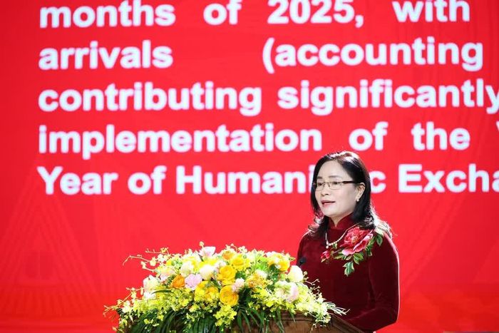 Thứ trưởng Bộ Văn hóa, Thể thao và Du lịch Việt Nam Trịnh Thị Thủy phát biểu tại chương trình Ngày Văn hóa Việt Nam tại Trung Quốc. Ảnh: Công Tuyên-PV TTXVN tại Trung Quốc