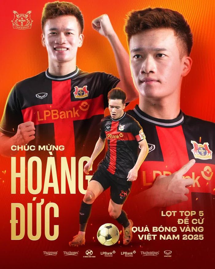 Hoàng Đức là ứng cử viên nặng ký cho danh hiệu Quả bóng vàng Việt Nam 2025 - Ảnh: CLB Ninh Bình
