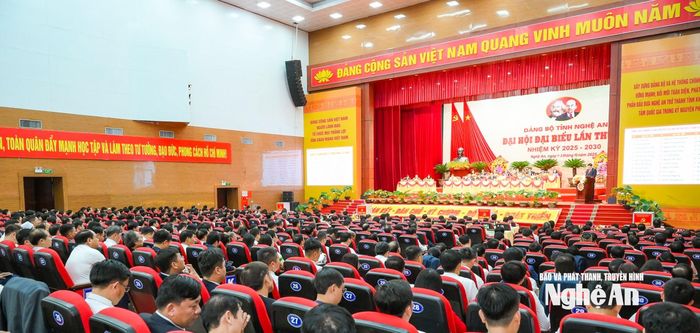 Toàn cảnh Đại hội đại biểu Đảng bộ tỉnh Nghệ An lần thứ XX, nhiệm kỳ 2025 - 2030. Ảnh: Thành Cường