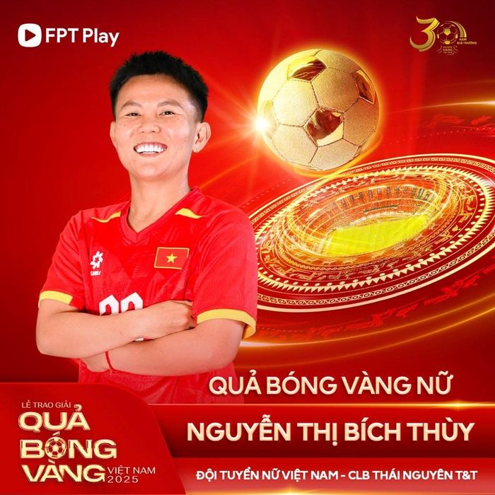 Bích Thùy lần đầu tiên giành Quả bóng vàng nữ Việt Nam. Ảnh: BTC
