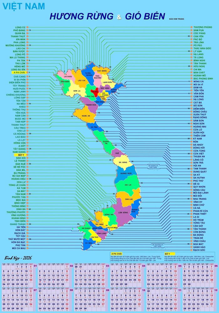  Lịch bản đồ du khảo Việt Nam 2026 được thiết kế khổ lớn, thể hiện các tuyến đường du khảo thực tế suốt 39 năm của tác giả. Ảnh: NVCC. 