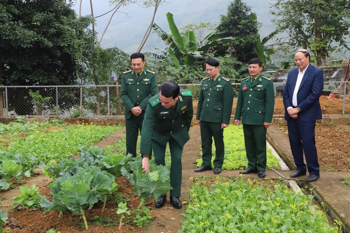 Trung tướng Vũ Trung Kiên thăm, kiểm tra khu vực tăng gia sản xuất của Đồn Biên phòng Cần Yên, Ban Chỉ huy Bộ đội Biên phòng tỉnh Cao Bằng. Ảnh: Trần Đức