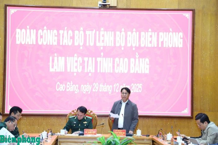 Đồng chí Phan Thăng An, Bí thư Tỉnh ủy Cao Bằng phát biểu tại buổi làm việc. Ảnh: Trần Đức
