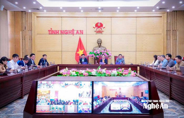 Điểm cầu Nghệ An tham dự hội nghị. Ảnh: Thành Chung