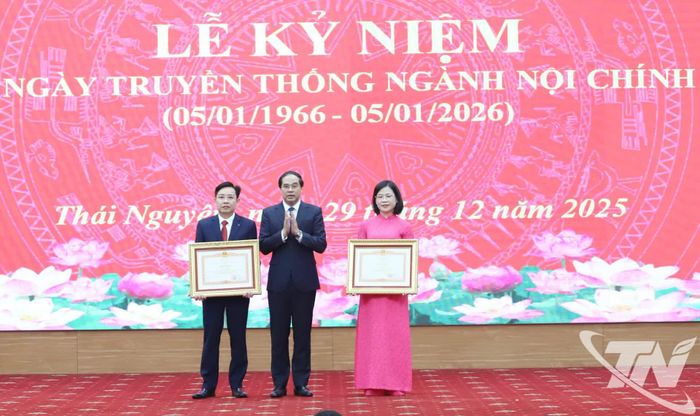 Đồng chí Bí thư Tỉnh ủy Trịnh Xuân Trường trao Bằng khen của Thủ tướng Chính phủ tặng 2 cá nhân.