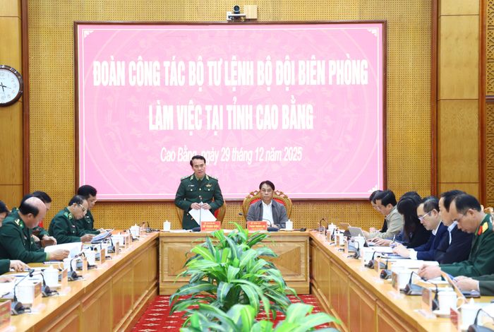 Trung tướng Vũ Trung Kiên, Tư lệnh Bộ đội Biên phòng phát biểu chỉ đạo tại buổi làm việc.