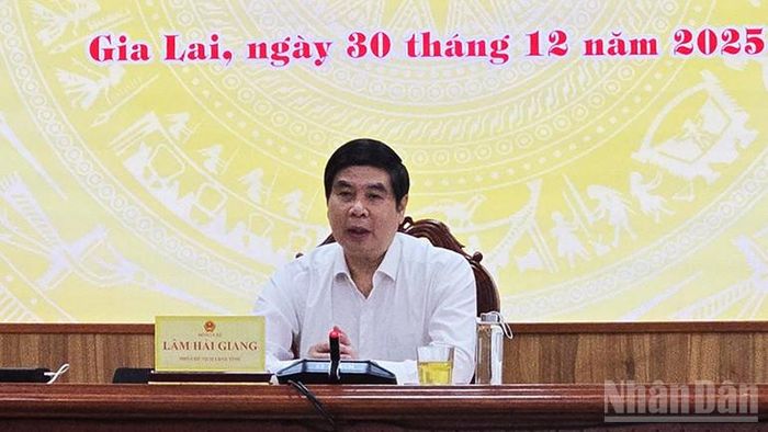 Đồng chí Lâm Hải Giang phát biểu tại họp báo.