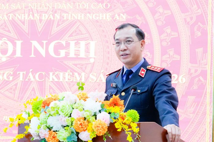 Phó Viện trưởng Viện KSND Tối cao Hồ Đức Anh phát biểu chỉ đạo tại hội nghị. Ảnh: Phạm Bằng