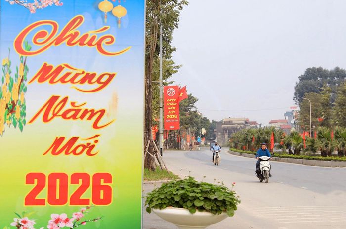 Cụm pa nô chào năm mới 2026 được lắp đặt nổi bật tại xã Phúc Thịnh.