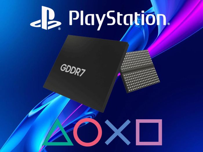 PlayStation logo with GDDR7 memory shown (Image source: Sony PlayStation, Memphis Electronic GmbH with edits)
