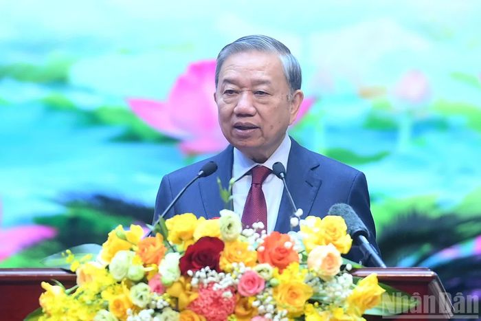 Tổng Bí thư Tô Lâm phát biểu chỉ đạo tại lễ kỷ niệm. Ảnh: Báo Nhân Dân.