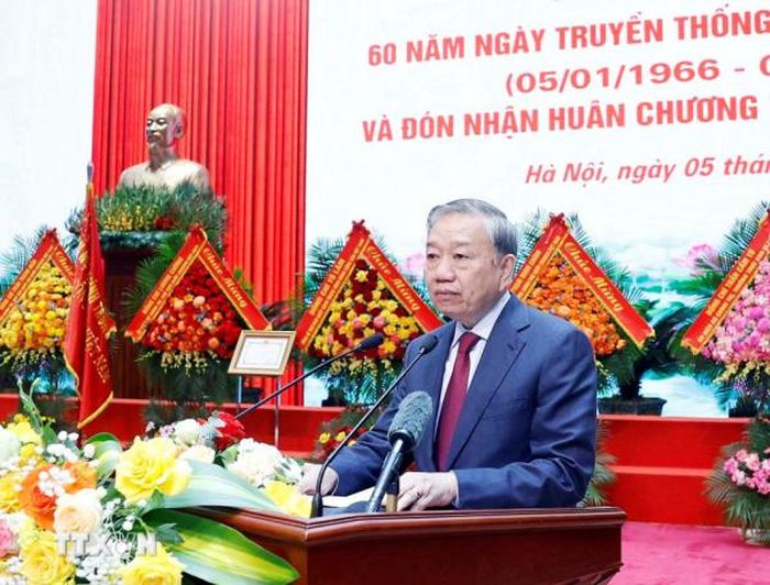 Tổng Bí thư Tô Lâm phát biểu chỉ đạo tại buổi lễ (Ảnh TTXVN).