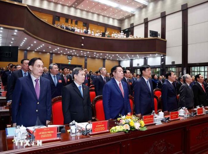 Các đại biểu thực hiện nghi thức chào cờ (Ảnh TTXVN).