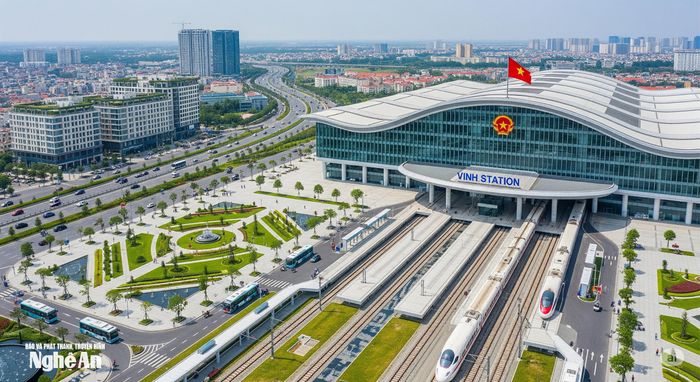 Hình minh họa Ga Vinh và tàu cao tốc trên tuyến Bắc - Nam. Ảnh: Gemini