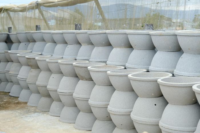 Chậu được đúc xong được người dân sắp xếp gọn gàng, sẵn sàng cho vụ mới