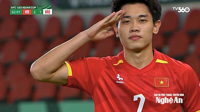 Thêm một pha ăn mừng ngạo nghễ nữa của Đình Bắc tại VCK U23 châu Á 2026. Ảnh chụp màn hình