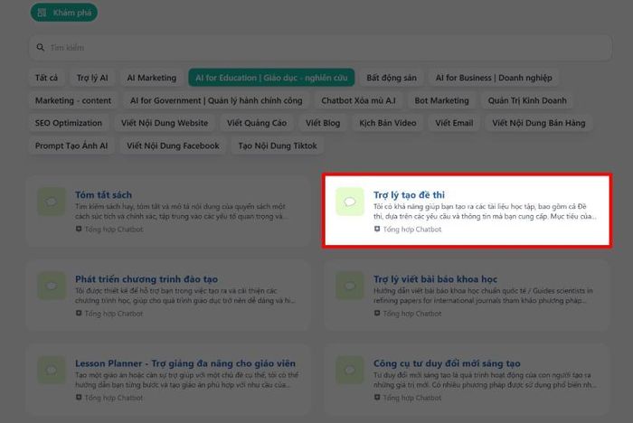 Tiếp theo, nhấn vào Trợ lý tạo đề thi.
