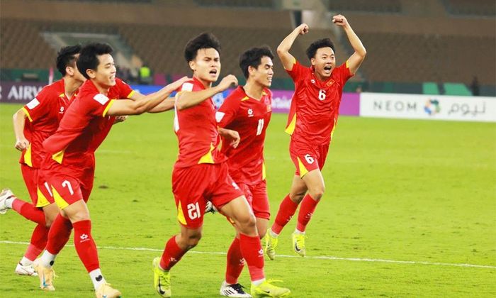 Niềm vui của các cầu thủ U23 Việt Nam khi ghi bàn vào lưới U23 UAE.